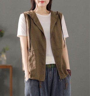 DOO/56864953린넨 후드 스트링 써클링 지퍼 조끼 여름 베스트 봄 여름 아우터 잠바 점퍼 썸머