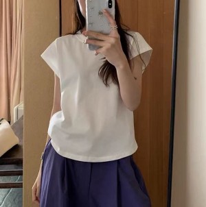 [ONN][T345]여름 라운드넥 무지 캡소매 티셔츠 면100% 귀여운 셔츠 이지룩 색상5종 반바지 미니스커트 코디