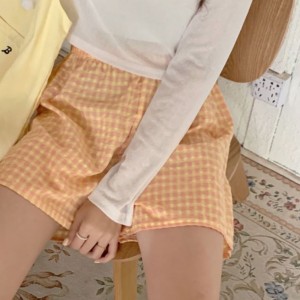 [DOO] 45709517시원한 여름 체크 반바지 잠옷 홈웨어 3부 4부 바지 파자마 커플 바지 모임룩 일상룩 