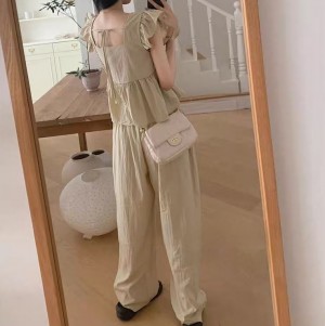 무료_ONN SET338]민소매 블라우스 와이드 팬츠 투피스 브이넥 나시 셔츠 편한 바지 시원한 소재 세트 제품