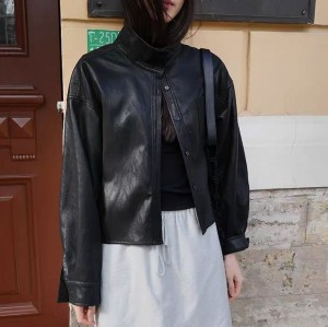 [ONN][JK357]하이넥 시크 레더 셔츠 자켓  가을 아우터 프론트 버튼 포켓 포인트 꾸안꾸 자켓