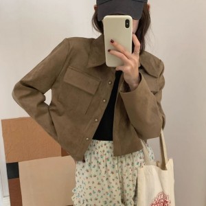 [ONN][JK334]스웨이드 크롭 자켓 베이지,블랙  카라넥 모던 프론트 버튼 오픈클로징 숏기장 롱다리 스웨이드 자켓