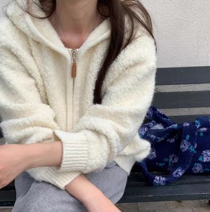 무료/ONN/[CD590] 귀여운 루즈핏 겨울 뽀글이 후드 집업 가디건 아이보리 네이비 